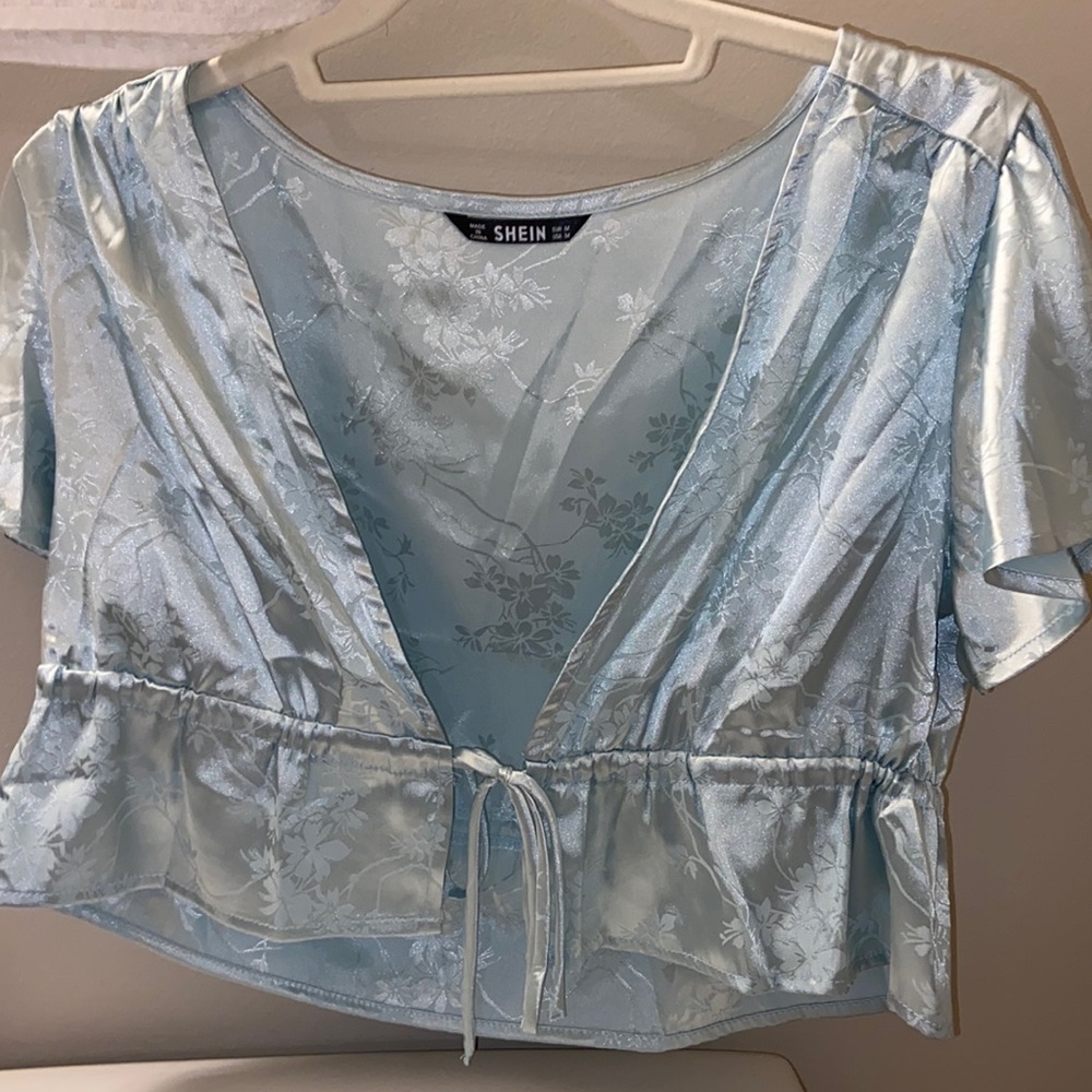 light blue tie front shein shirt